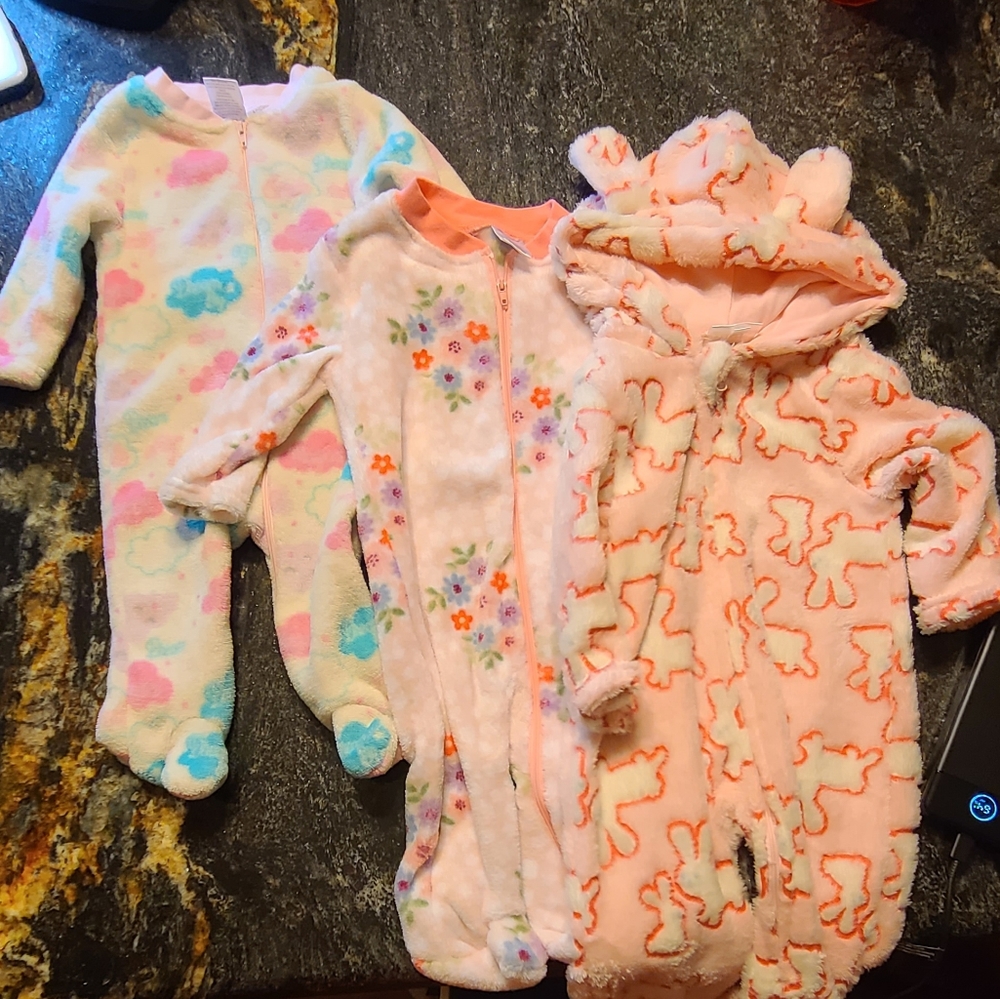 3 warm footie jammies